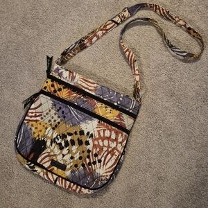 Vera Bradley PAINTED FEATHERS Triple Zip Crossbody Hipster Retired